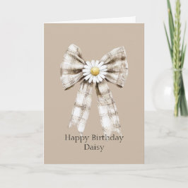 Tarjeta Cocoa Cream White Bow Daisy Flower Birthday
