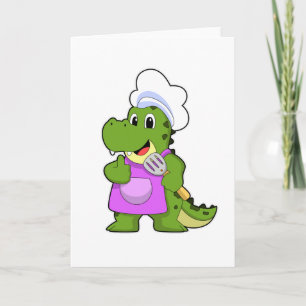 Tarjeta Cocodrilo como cocinero con espátula