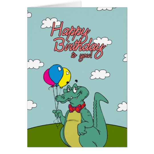 Tarjeta Cocodrilo del feliz cumpleaños con los globos