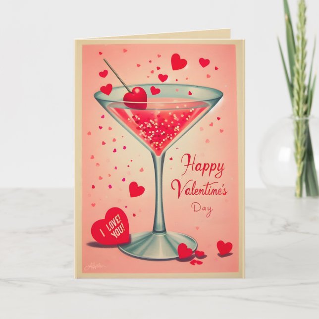Tarjeta Cóctel de Mid Century Valentine Martini (Anverso)