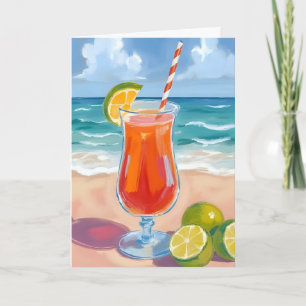 Tarjeta Cóctel de Playa   Pintura de Acuarela de Olas del 