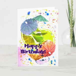 Tarjeta cóctel festivo con paraguas de papel de colores