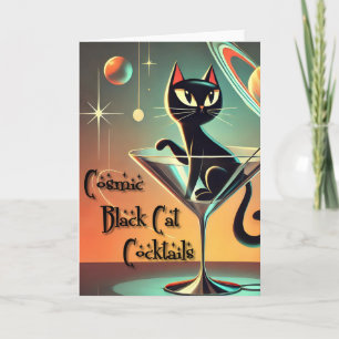 Tarjeta Cócteles Cósmicos Futuristas Atómicos de Gato Negr