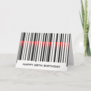 Tarjeta Código de barras cumpleaños 28 con láser rojo