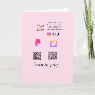 Tarjeta código Q R PayPal venmo escanear pago añadir redes