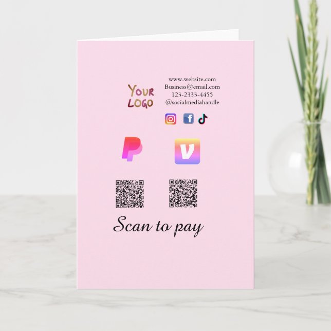 Tarjeta código Q R PayPal venmo escanear pago añadir redes (Anverso)