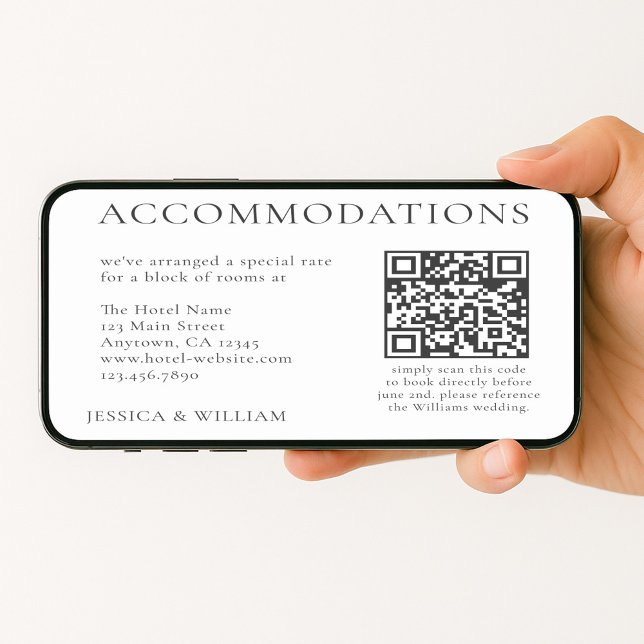 Tarjeta Código QR de alojamiento de hotel para boda minima (Subido por el creador)