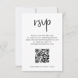Tarjeta Código QR impreso Boda blanca negra RSVP