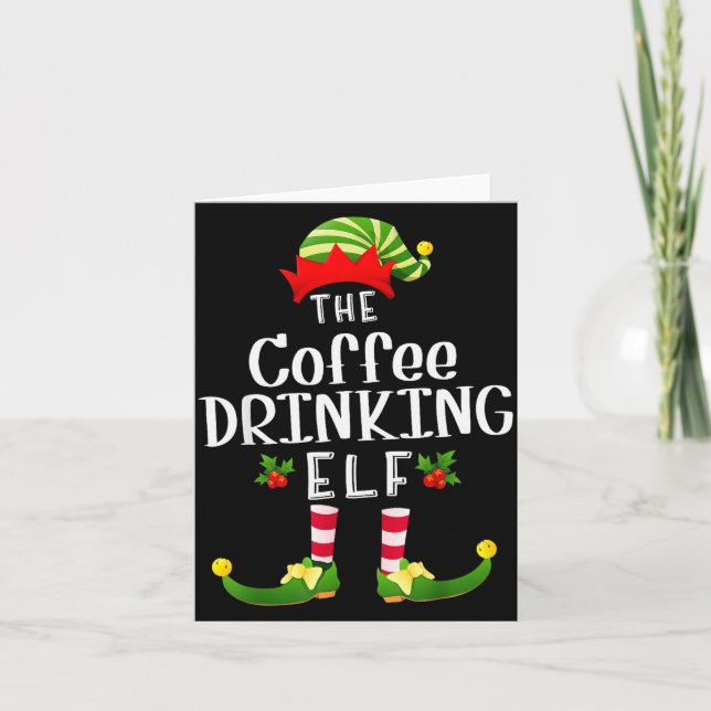 Tarjeta Coffee Drinking Christmas Elf Matching Pajama X-ma (Anverso)