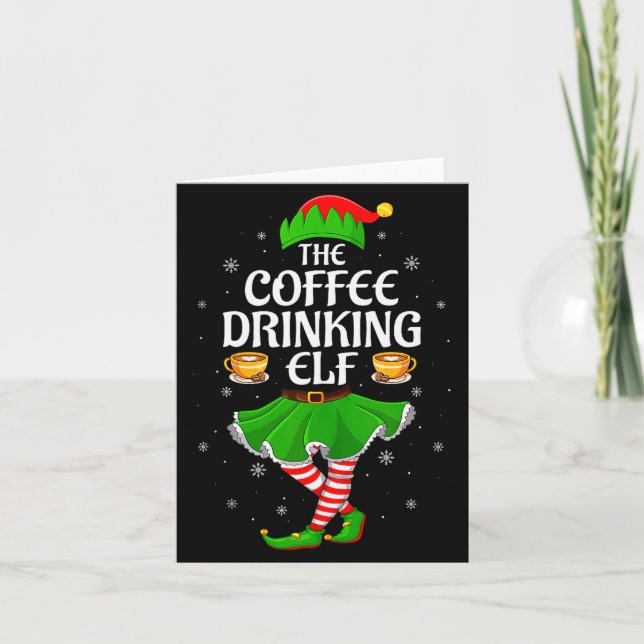 Tarjeta Coffee Drinking Elf Christmas Girls Women Elf Squa (Anverso)