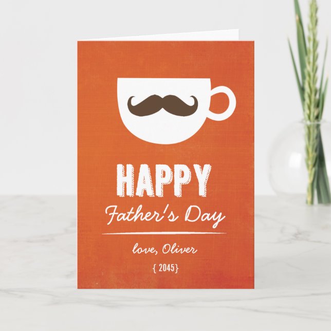 Tarjeta Coffee Mustache | Día del Padre Naranja Linen (Anverso)