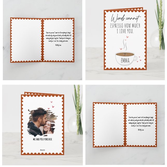 Tarjeta Coffee Pun Say I Love You Funny Valentines Day  (i love you valentines day cards modern heart couple simple cute photo humor funny heart for him )