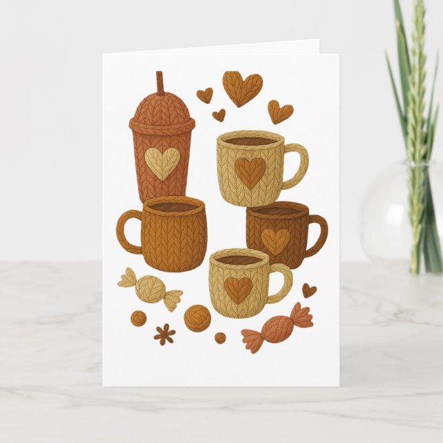 Tarjeta Coffee Valentine Day Love Knitted Hearts Hugs (Anverso)