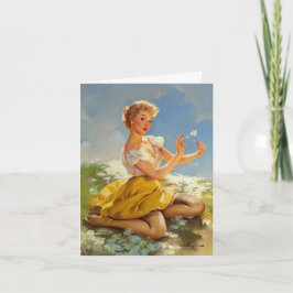 Tarjeta Cogiendo Margaritas Cumpleaños Pinup Vintage