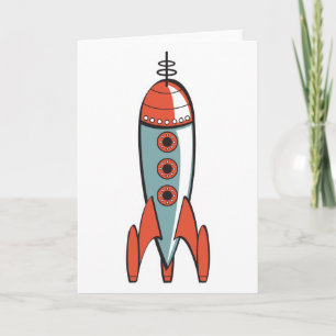 Tarjeta cohete espacial retro
