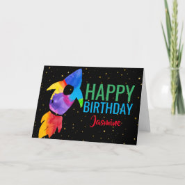 Tarjeta Cohetes acuáticos arcoiris de cumpleaños Espacio e