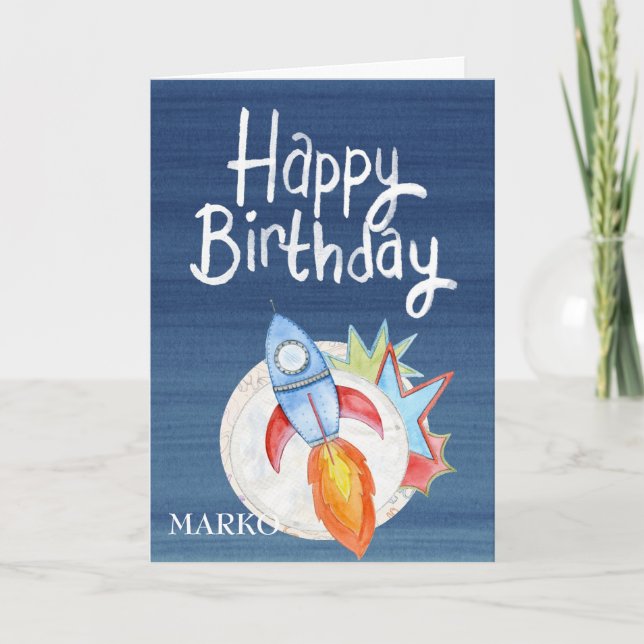 Tarjeta Cohetes, cumpleaños de niños dulces (Anverso)