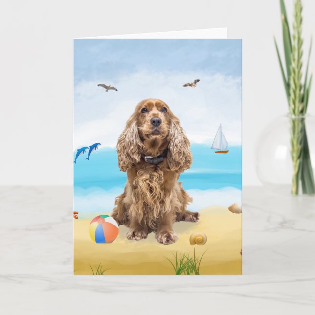 Tarjeta coker spaniel Dog on Beach (Anverso)