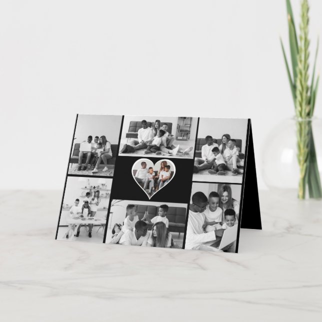 Tarjeta Colage de 7 fotos en blanco y negro (Anverso)