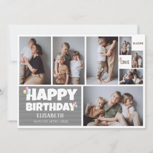 Tarjeta Colage de Fotos con Estilo de Cumpleaños de Madera