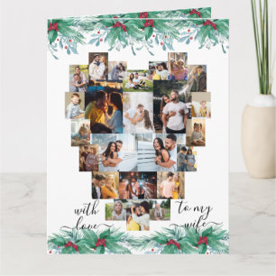 Tarjeta Colage de Fotos de Corazón de Navidad para Esposa