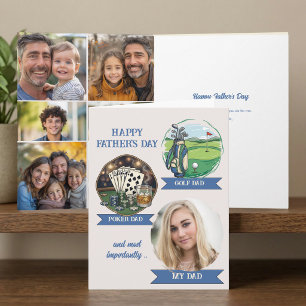 Tarjeta Colage de fotos de golf y póquer de mi papá Día de