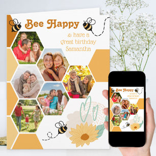Tarjeta Colage de fotos de panal de abeja Feliz cumpleaños