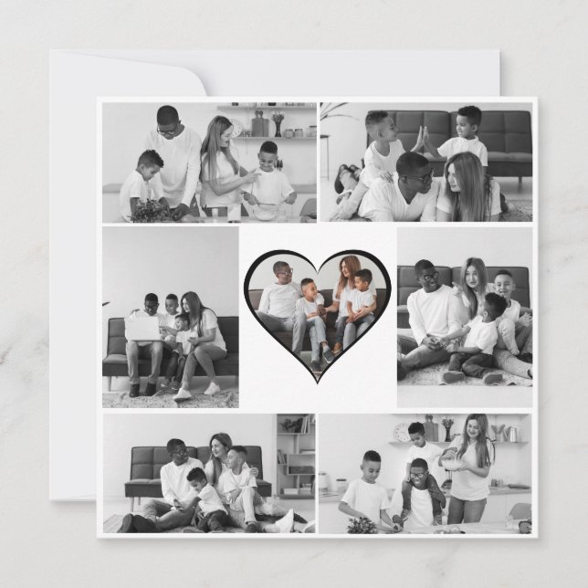 Tarjeta Colaje de 7 fotos en blanco y negro (Anverso)