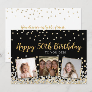 Tarjeta Colaje de fotos con confeti de oro y plata para cu