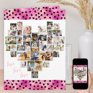 Tarjeta Colaje de Fotos de Corazón Rosa Amor Aniversario
