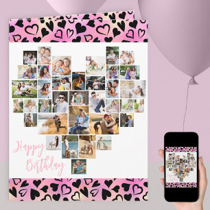 Tarjeta Colaje de Fotos de Corazones Rosa Cumpleaños de Cu