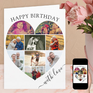 Tarjeta Colaje de fotos de cumpleaños con corazón 9 con gu
