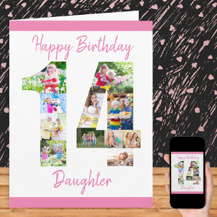 Tarjeta Colaje de fotos de la hija número 14 Gran cumpleañ