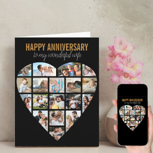 Tarjeta Colaje de Fotos del Corazón Negro Aniversario Pers