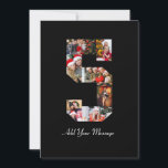 Tarjeta Colaje de fotos en blanco y negro número 5<br><div class="desc">Este producto personalizable es donde se organizan las fotos para formar la forma de un número. A menudo se utiliza para celebraciones importantes como cumpleaños, aniversarios o logros, lo que permite a los usuarios mostrar imágenes memorables en una sola exhibición llamativa. Los diseños suelen ofrecer espacios para diferentes tamaños y...</div>
