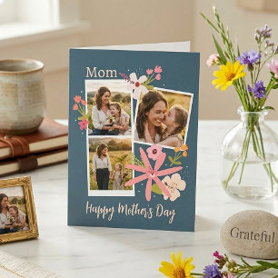 Tarjeta Colaje de Fotos Floral Rústico Día de la Madre