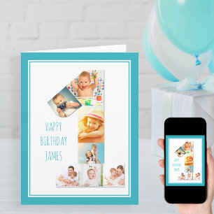 Tarjeta Colaje de Fotos Número 1 Primer Cumpleaños del Niñ