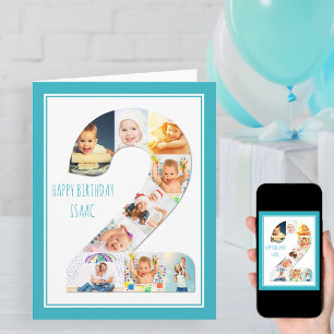 Tarjeta Colaje de Fotos Número 2 Cumpleaños del Niño
