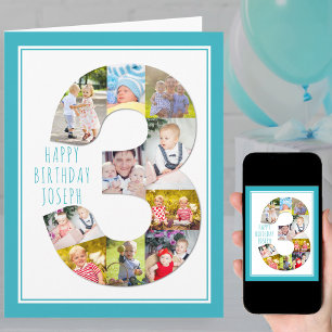 Tarjeta Colaje de Fotos Número 3 Cumpleaños del Niño númer