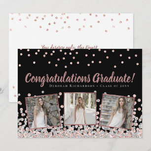 Tarjeta Colaje de Fotos Rosa Dorado Plateado Graduación