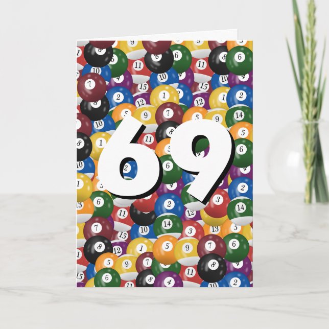 Tarjeta Colección de Bolas de Billar para el 69 Cumpleaños (Anverso)