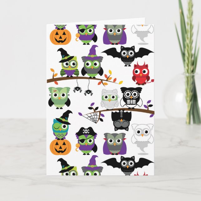 Tarjeta Colección de búhos fantasmagóricos de Halloween (Anverso)
