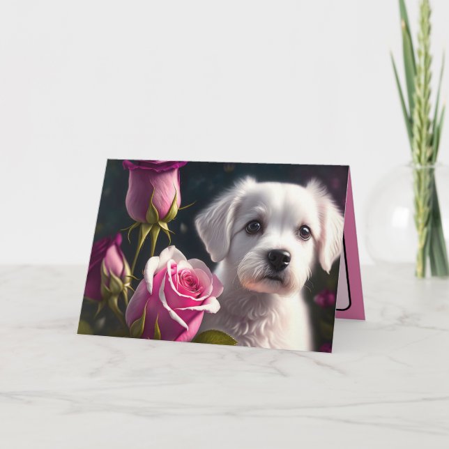 Tarjeta Colección de perro pequeño y rosa (Anverso)