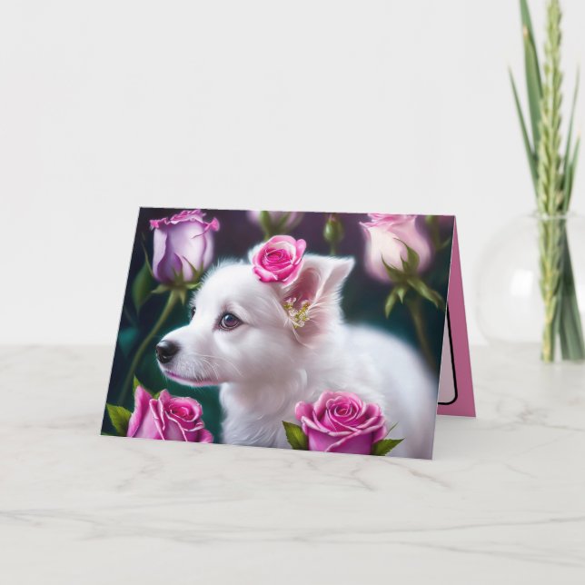Tarjeta Colección de Perro y Rosa Adorable (Anverso)
