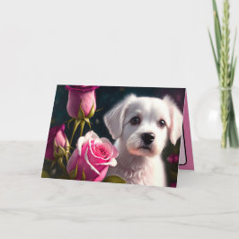 Tarjeta Colección De Perros Pequeños Y Rosas