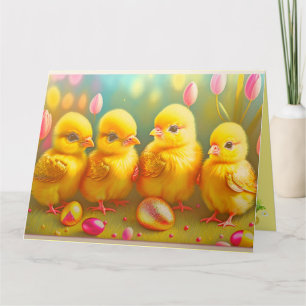 Tarjeta Colección De Pollos Y Flores De Pascua