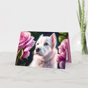 Tarjeta Colección de Rosas y Perro Adorable