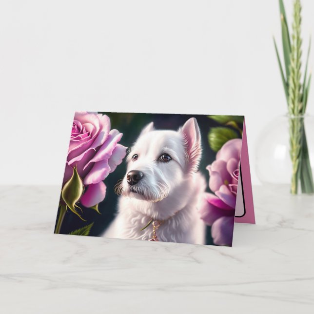 Tarjeta Colección de Rosas y Perro Adorable (Anverso)