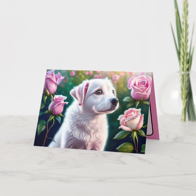 Tarjeta Colección de Rosas y Perro Hermoso (Anverso)