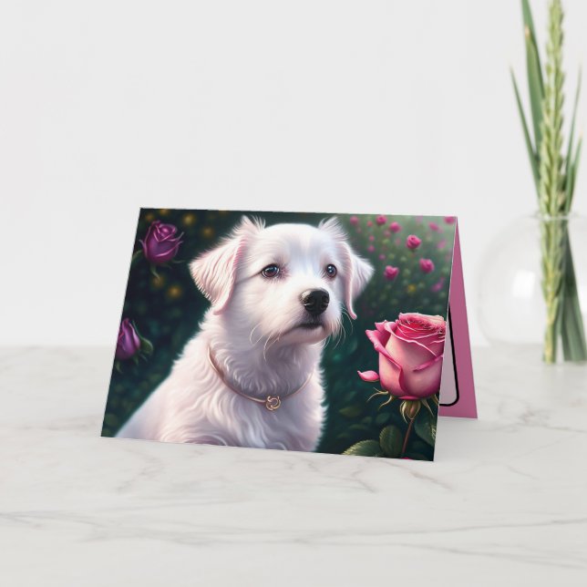 Tarjeta Colección Hermosa de Perro y Rosa (Anverso)